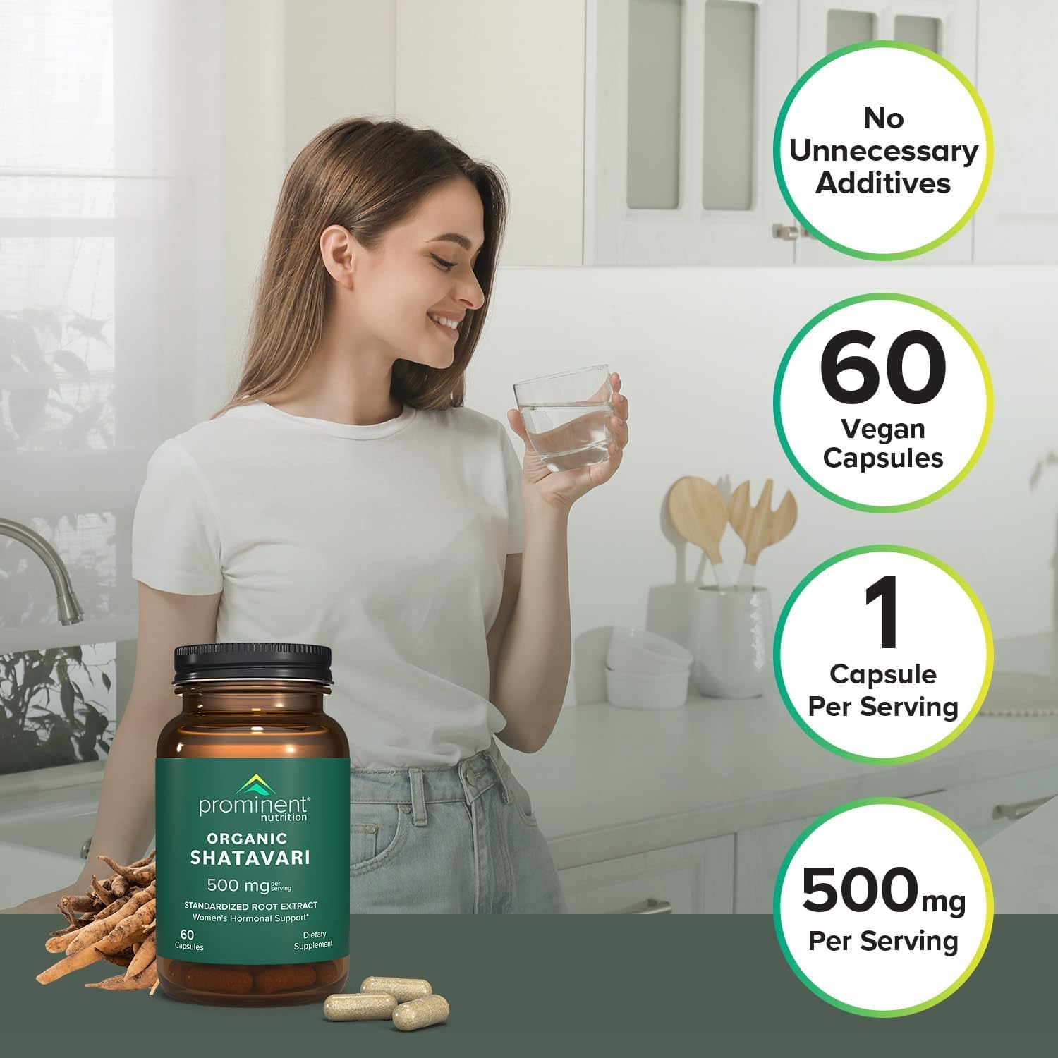 Vegan and non-GMO certification icons on Shatavari packaging