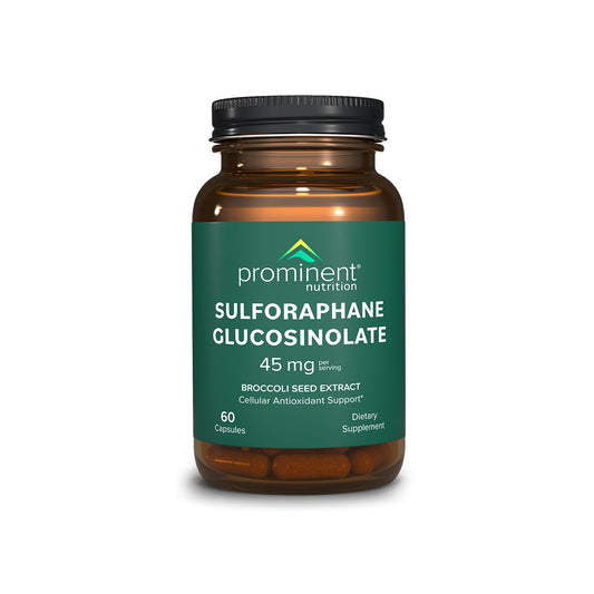 Prominent Nutrition sulforaphane supplement bottle on white background