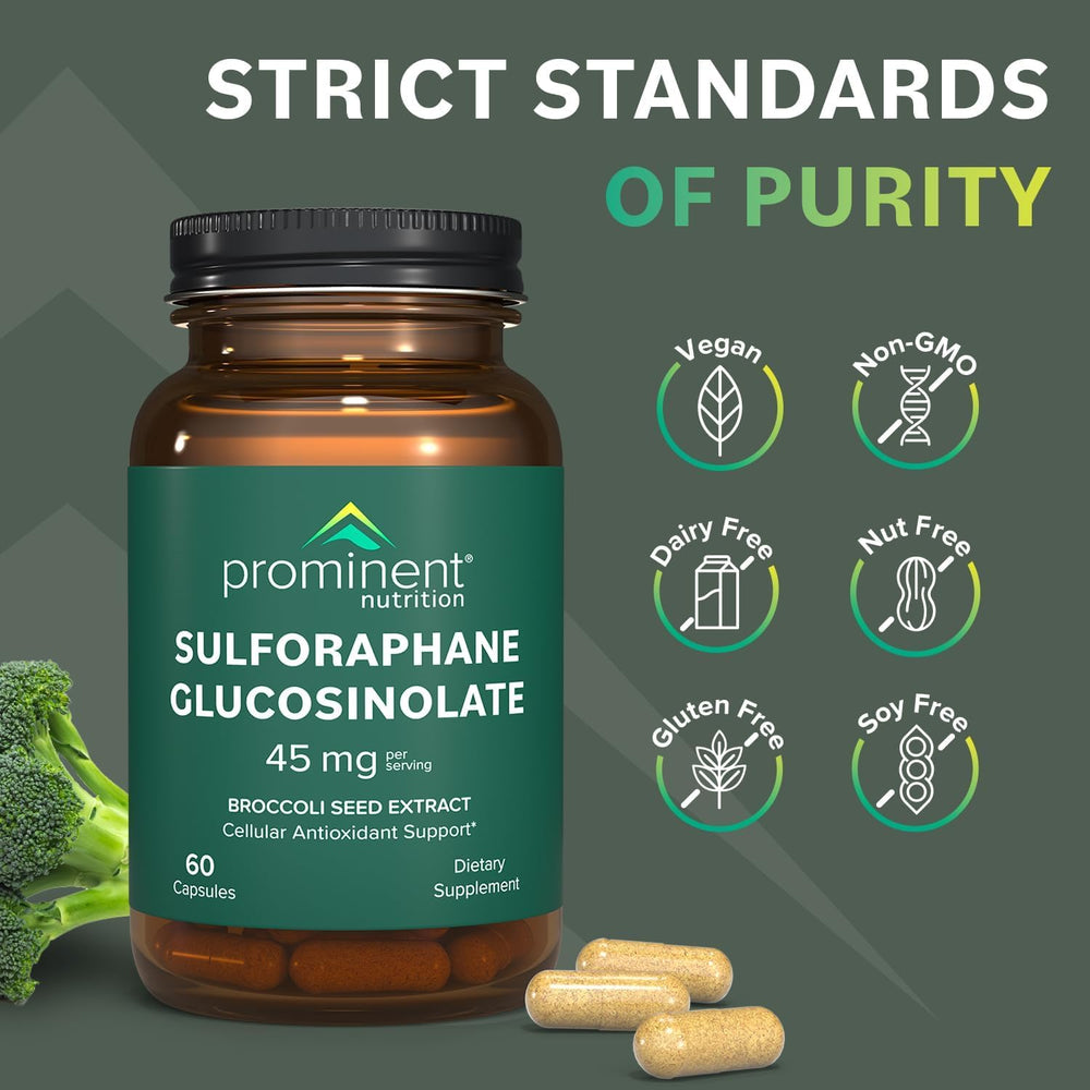 Supplement facts label showing 45 mg sulforaphane per serving