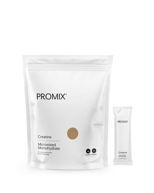 Front view of ProMix Nutrition Creatine Monohydrate Travel Packs – 30 servings