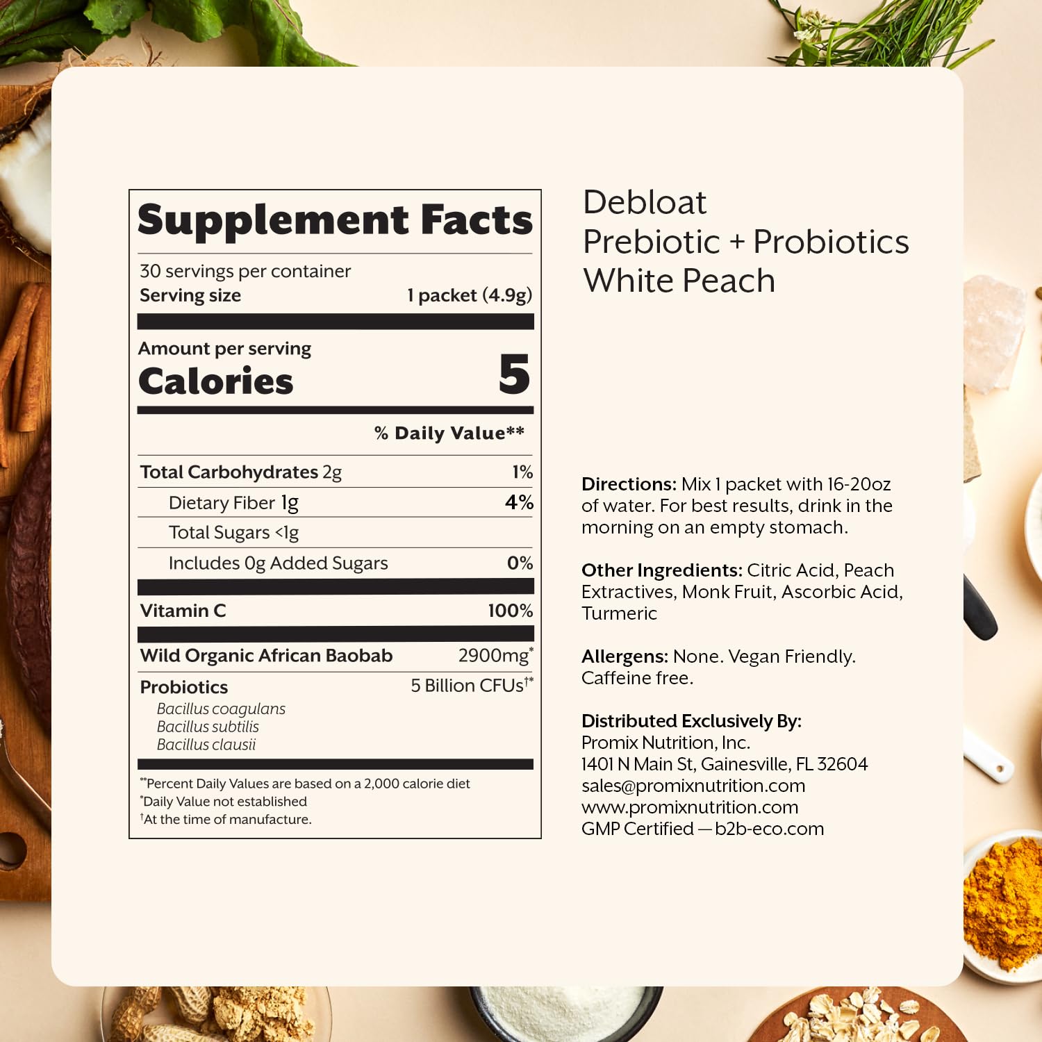 Graphic displaying 5 billion CFU probiotics and gut health concepts
