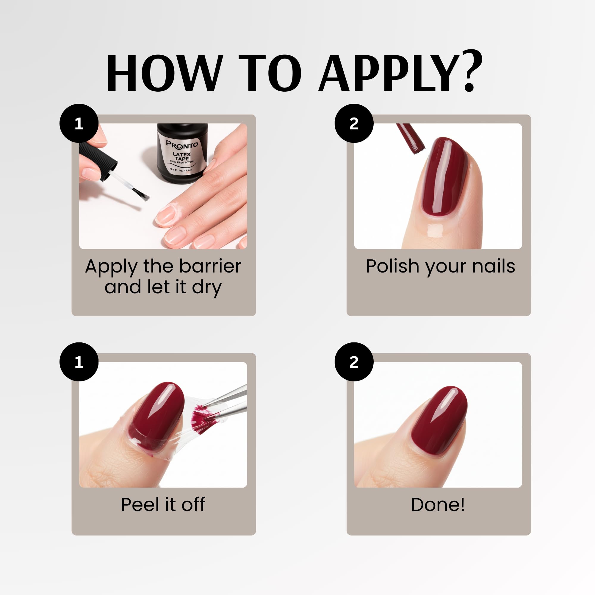 Pronto Latex Tape Skin Protector around the cuticle as a dry barrier.
