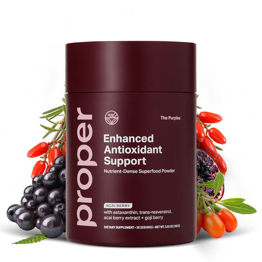 Front view of Proper Purples Nutrient-Dense Superfood Powder bottle