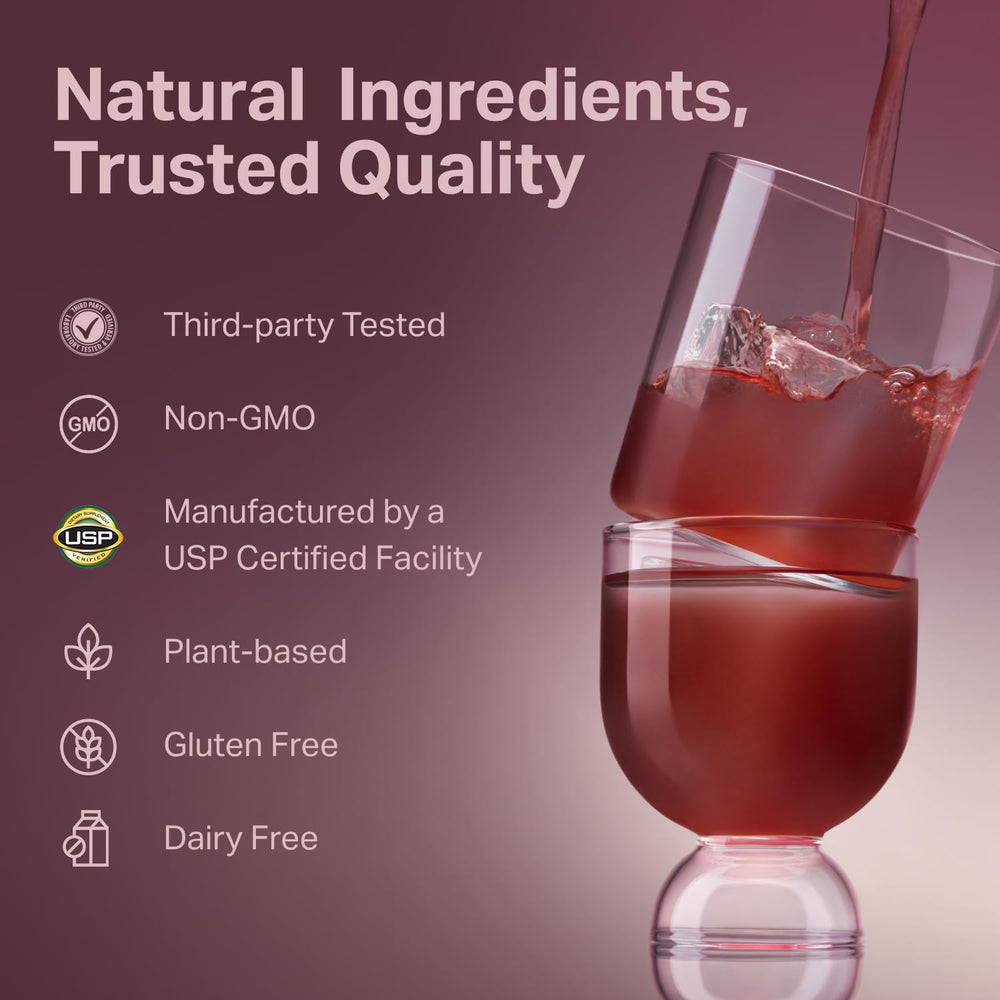 Ingredients showing acai, amla and blueberry in Proper Purples blend