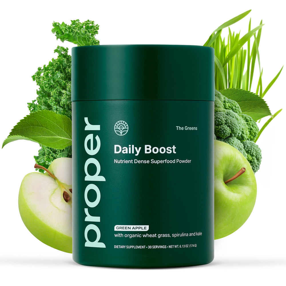 Front view of Proper The Greens Daily Boost bottle