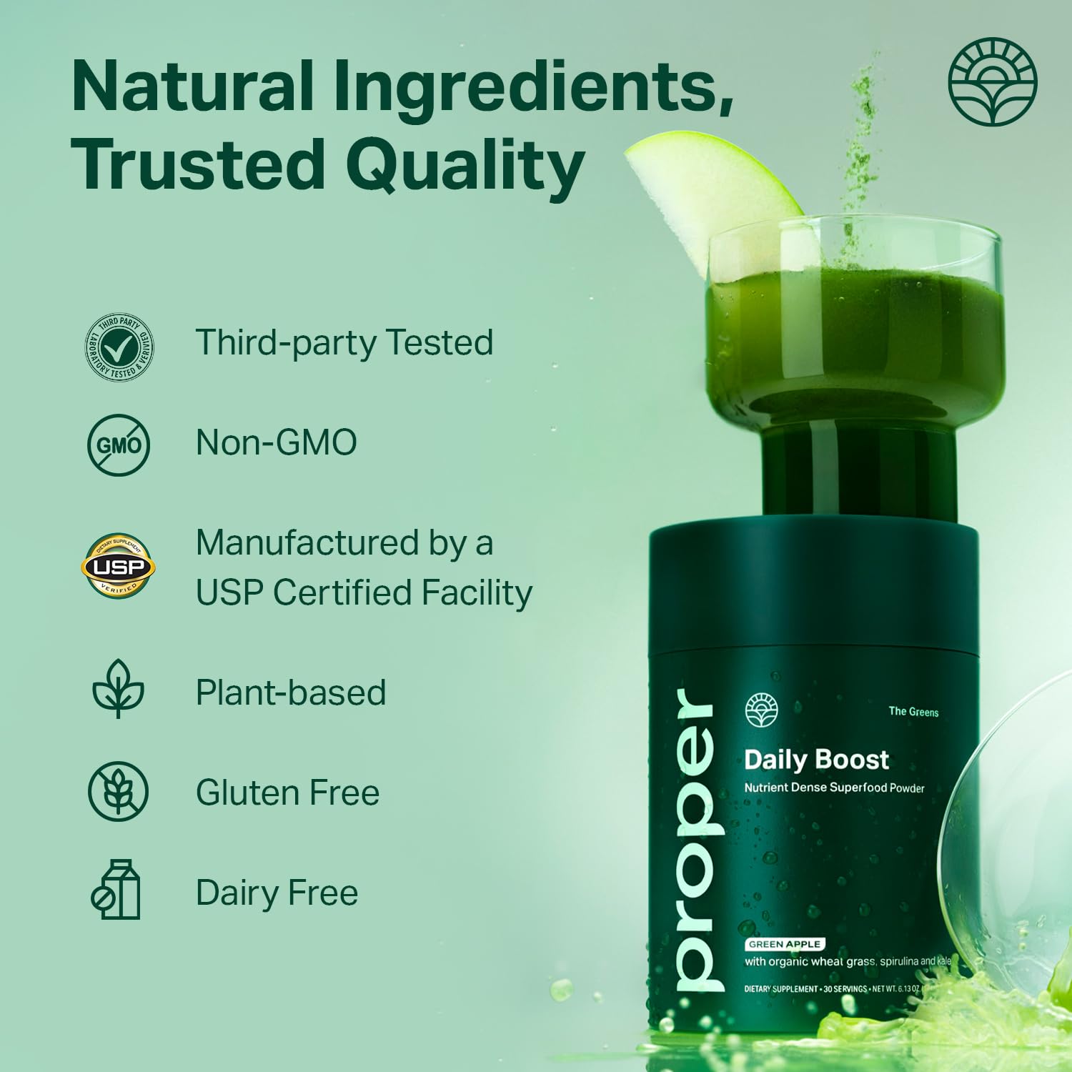 Nutrition facts panel of Proper The Greens Daily Boost