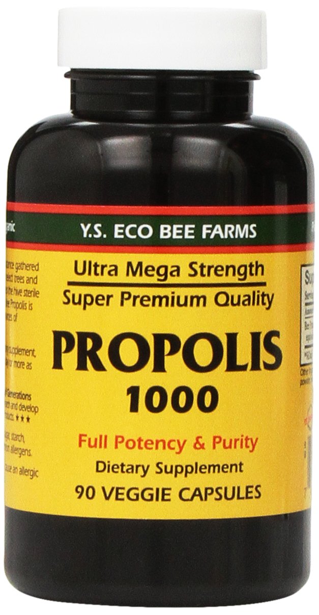 Bottle of Propolis-Raw Unprocessed 1000mg from YS Organic Bee Farms - Pack of 2 (90 capsules per pack)
