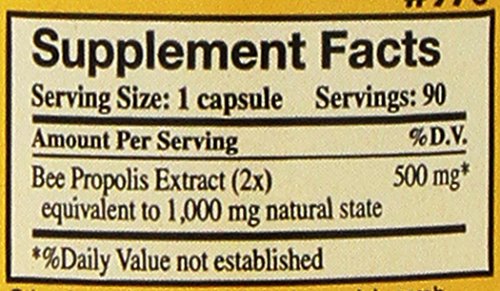 Close-up of Propolis-Raw Unprocessed 1000mg capsules from YS Organic Bee Farms - Pack of 2