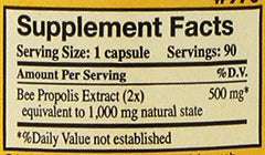 Close-up of Propolis-Raw Unprocessed 1000mg capsules from YS Organic Bee Farms - Pack of 2