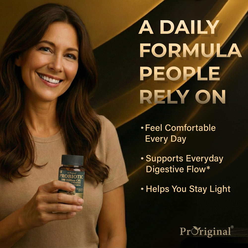 Proriginal probiotics jar showing 35 strains for diverse gut balance