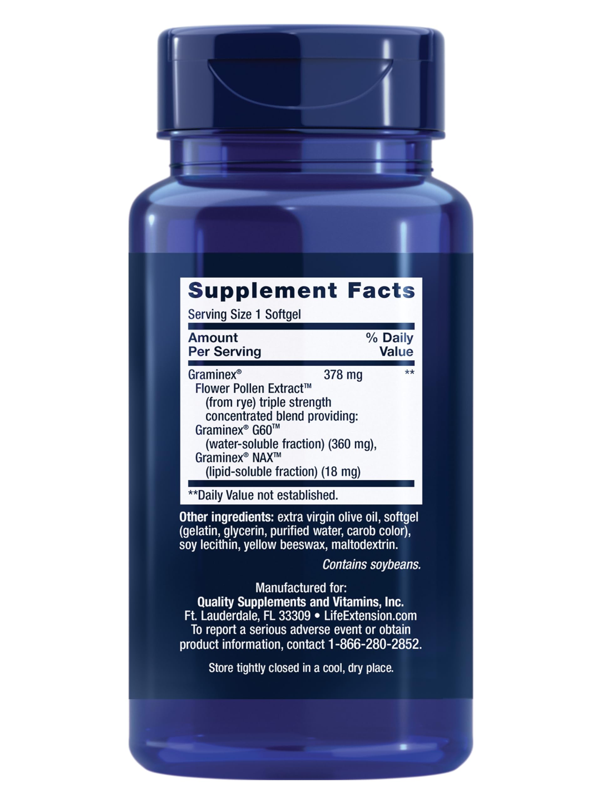 Close-up of ProstaPollen label showing 30 softgels
