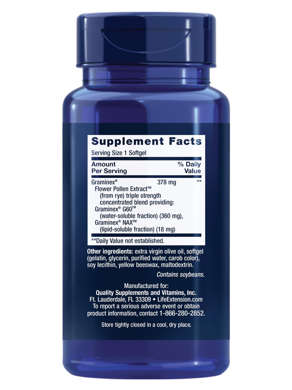 Close-up of ProstaPollen label showing 30 softgels