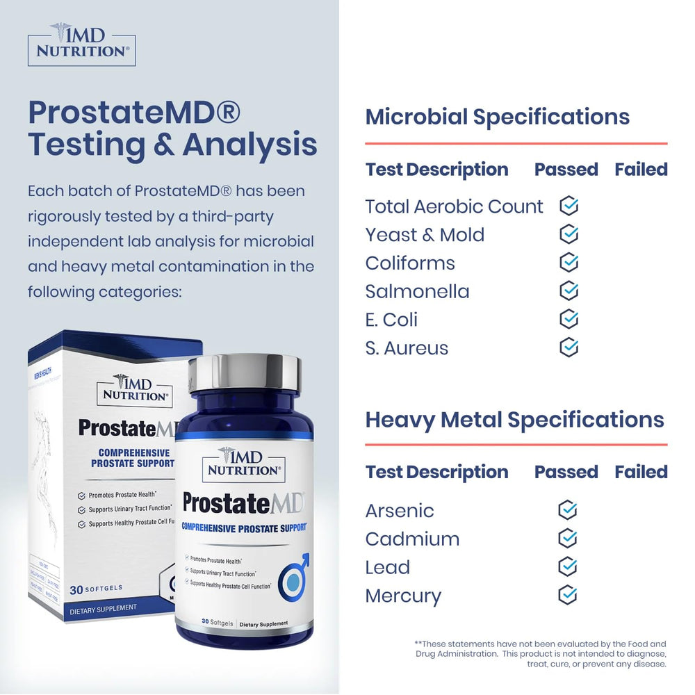 Close-up of ProstateMD bottle label showing dosage and 2-pack