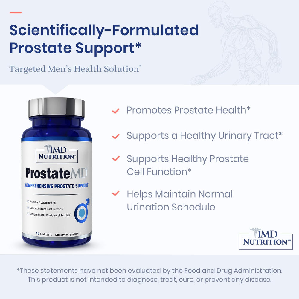 Bottle with glass in a lifestyle setting for ProstateMD Saw Palmetto