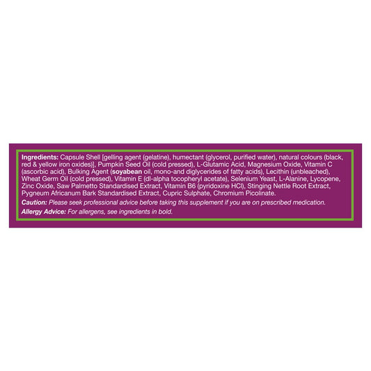Prostavital capsules highlighting Zinc, Selenium, Vitamin E and Lycopene