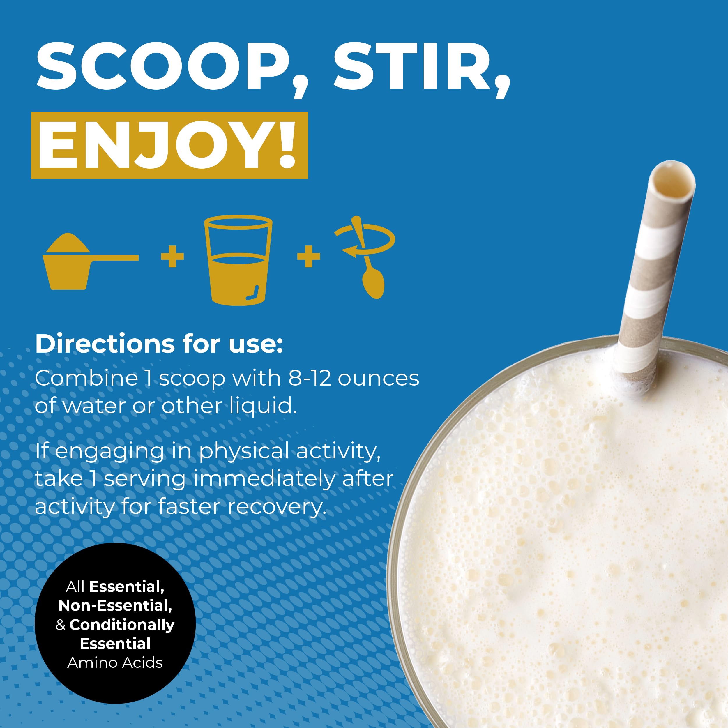 Vanilla collagen powder being easily mixed into a glass