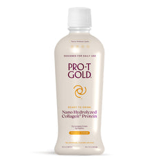 ProT Gold orange creme bottle displaying the liquid collagen shot for post-workout recovery.