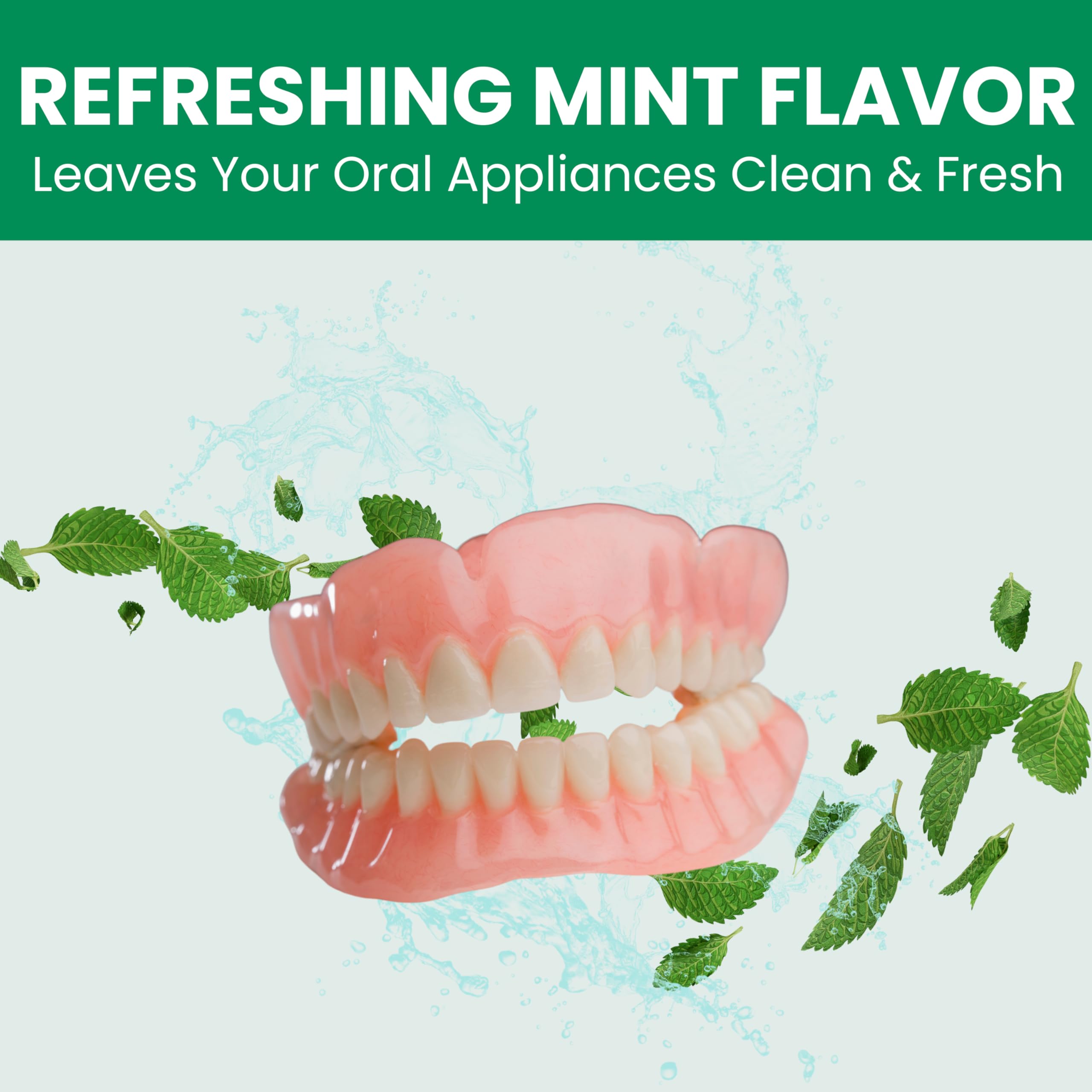 Long-lasting mint-flavored denture cleaner packets