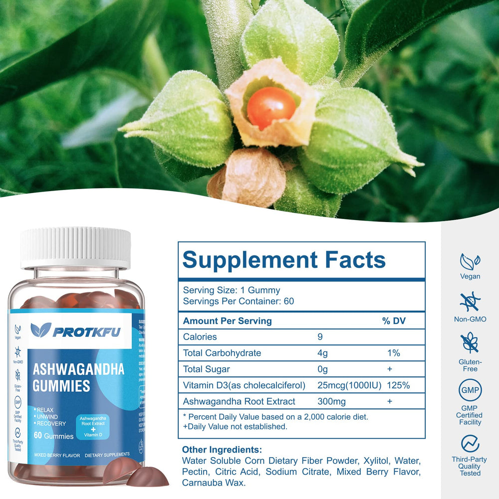 Bottles of ProTKFU Ashwagandha and Vitamin D3 Gummies