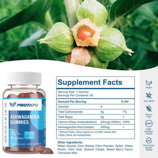 Bottles of ProTKFU Ashwagandha and Vitamin D3 Gummies