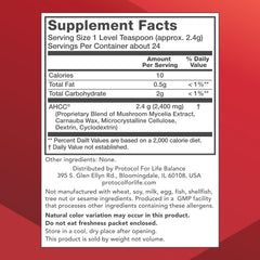 AHCC powder close-up with mushroom mycelia extract