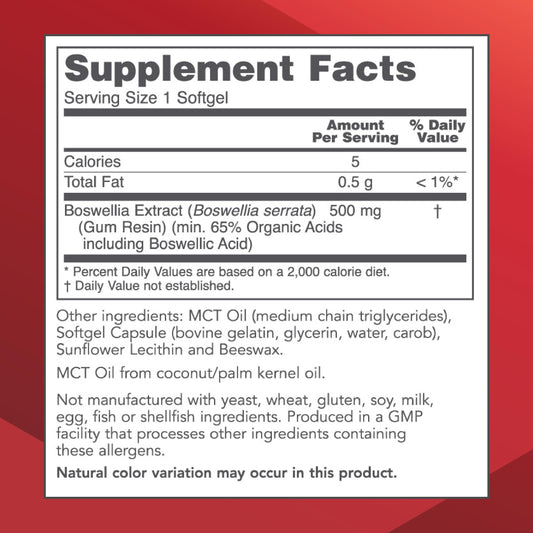 Label close-up of Protocol Boswellia Extract 500 mg bottle