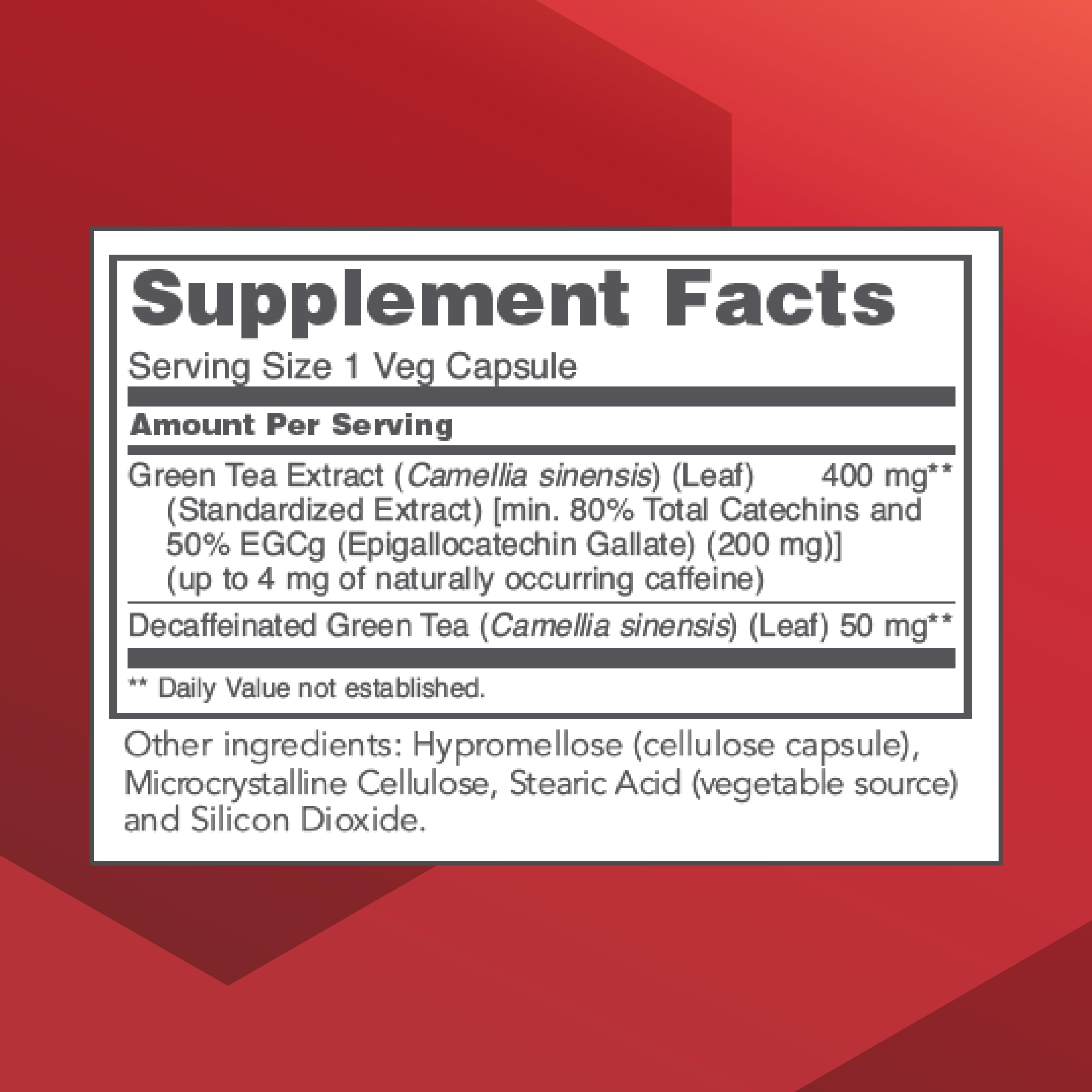 Nutrition facts panel for Protocol EGCG 200 mg