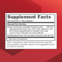 Nutrition facts panel for Protocol EGCG 200 mg