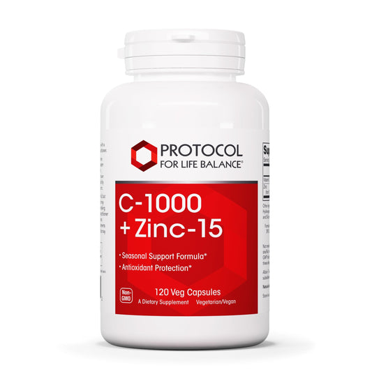 Protocol For Life Balance C-1000 + Zinc-15 bottle label on white background