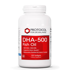 Front view of Protocol For Life Balance DHA-500 120 softgel bottle