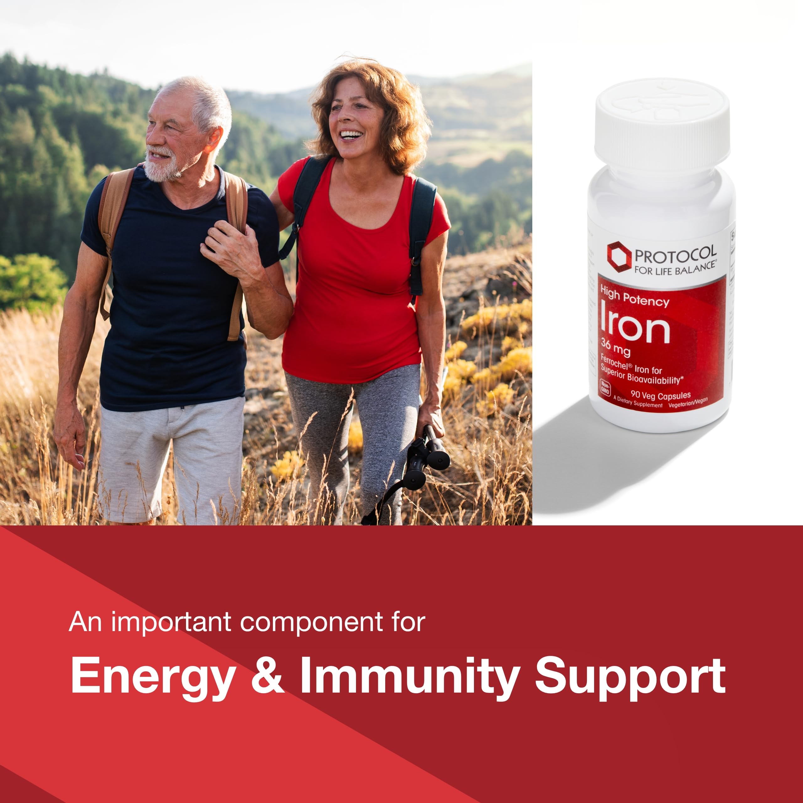 Protocol For Life Balance Iron 36mg bottle back label with ingredients