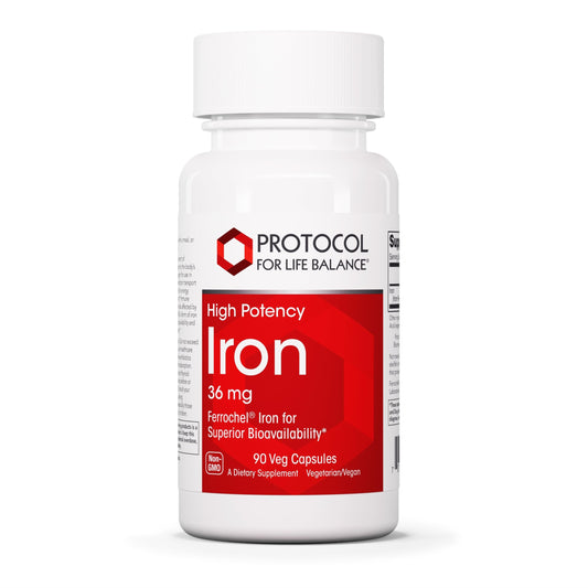 Protocol For Life Balance Iron 36mg bisglycinate bottle with 90 vegan capsules