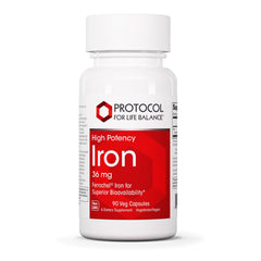 Protocol For Life Balance Iron 36mg bisglycinate bottle with 90 vegan capsules