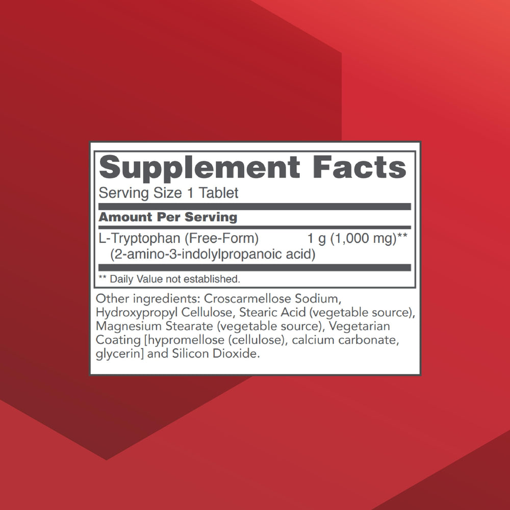 Front packaging and label of L-Tryptophan supplement