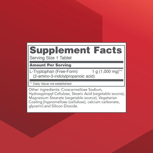 Front packaging and label of L-Tryptophan supplement