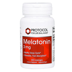 Front view of Protocol For Life Balance Melatonin 3mg chewable lozenges bottle.