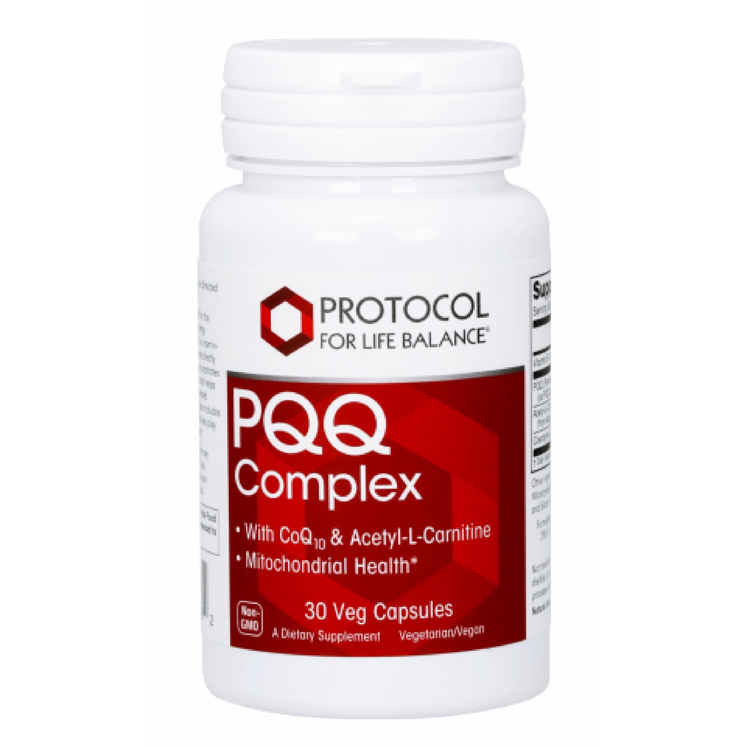 PQQ Complex ingredients: PQQ, acetyl-L-carnitine, CoQ10