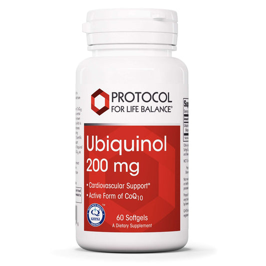 Front view of Protocol For Life Balance Ubiquinol 200mg Softgels bottle