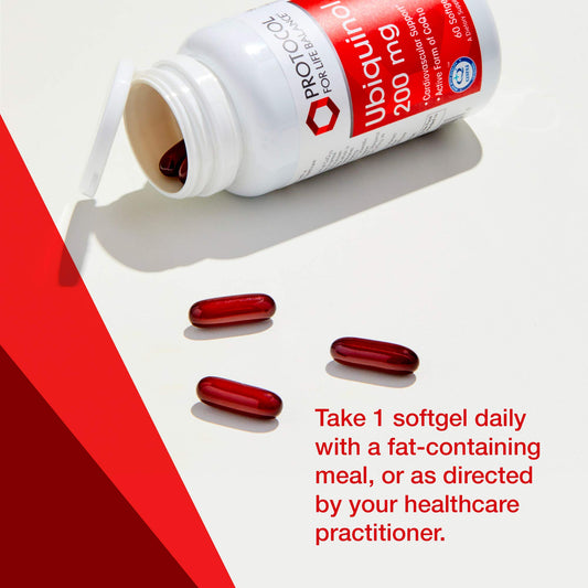 Back view of Ubiquinol softgels bottle showing dosage information