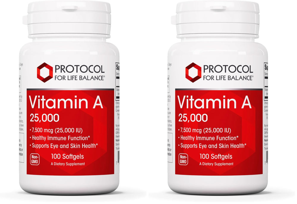 Protocol For Life Balance Vitamin A 25,000 IU bottle with 100 softgels (pack of 2)