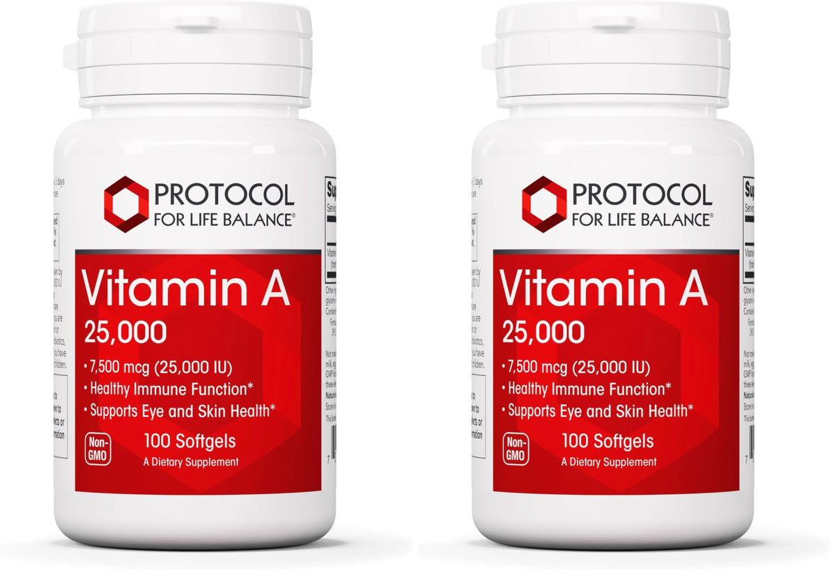 Protocol For Life Balance Vitamin A 25,000 IU bottle with 100 softgels (pack of 2)