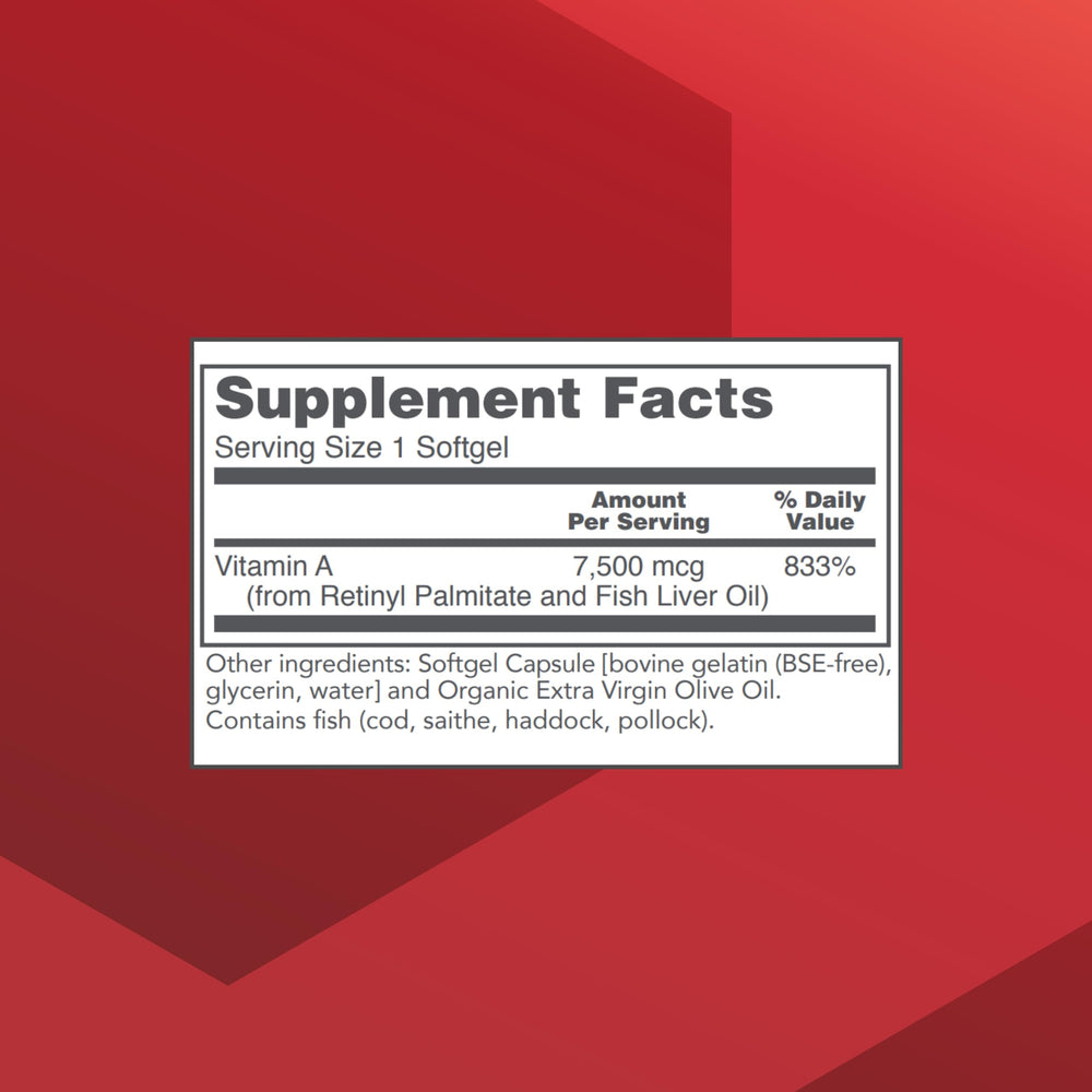 Close-up of Vitamin A 25,000 IU softgel capsule