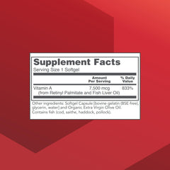 Close-up of Vitamin A 25,000 IU softgel capsule