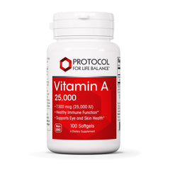Bottle label for Protocol For Life Balance Vitamin A 25,000 IU