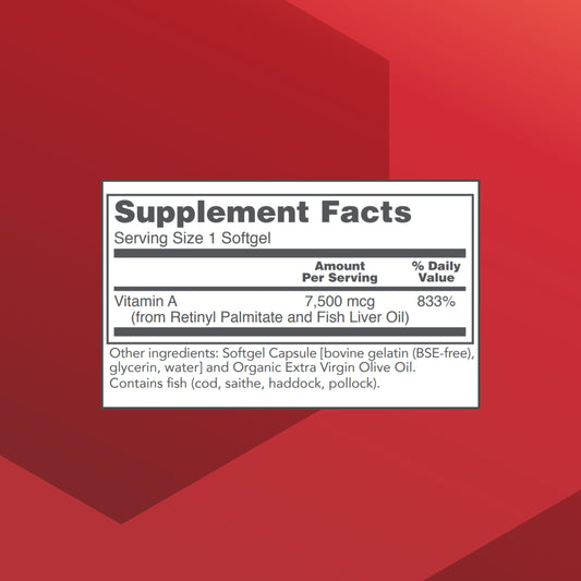 Close-up of Vitamin A 25,000 IU softgels