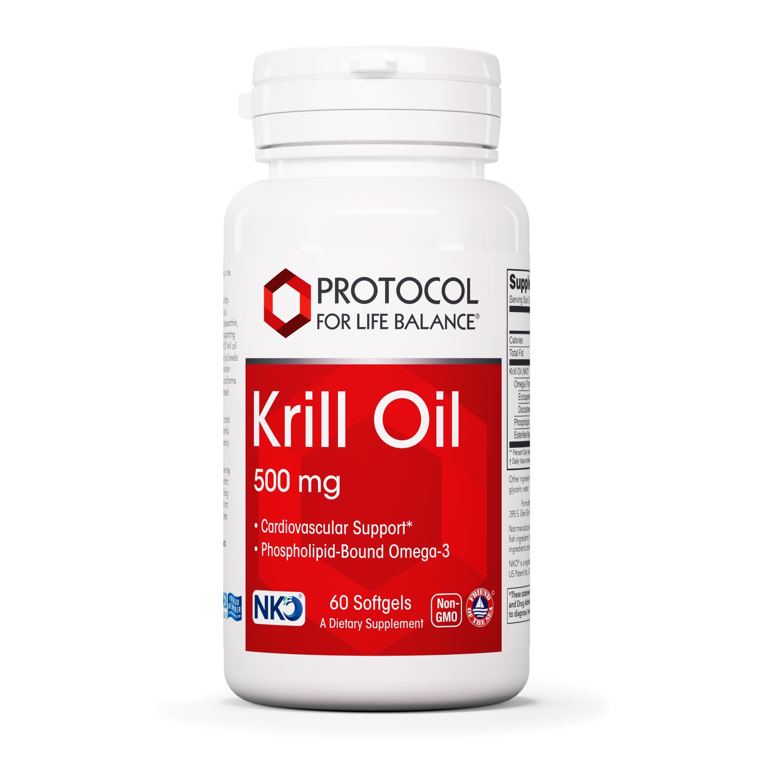 Protocol Krill Oil 500mg bottle with 60 softgels