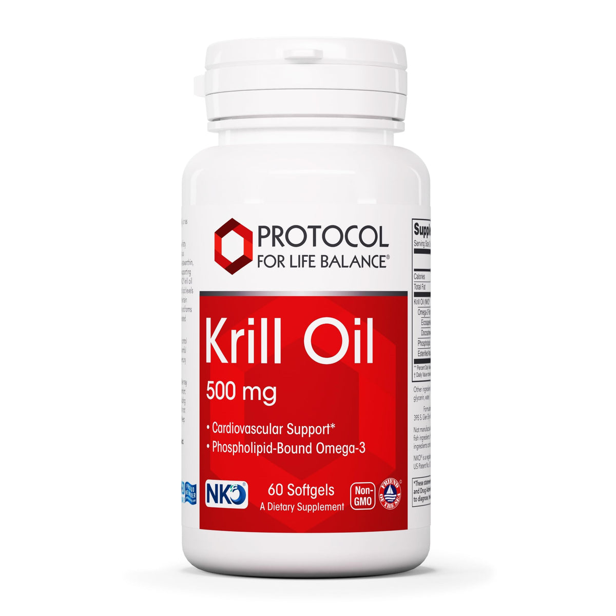 Protocol Krill Oil 500mg bottle with 60 softgels