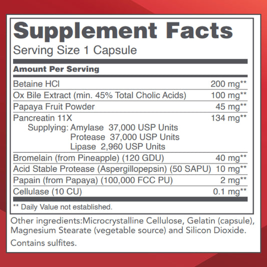 Close-up of Protocol for Life Balance Enzymes-HCl bottle label
