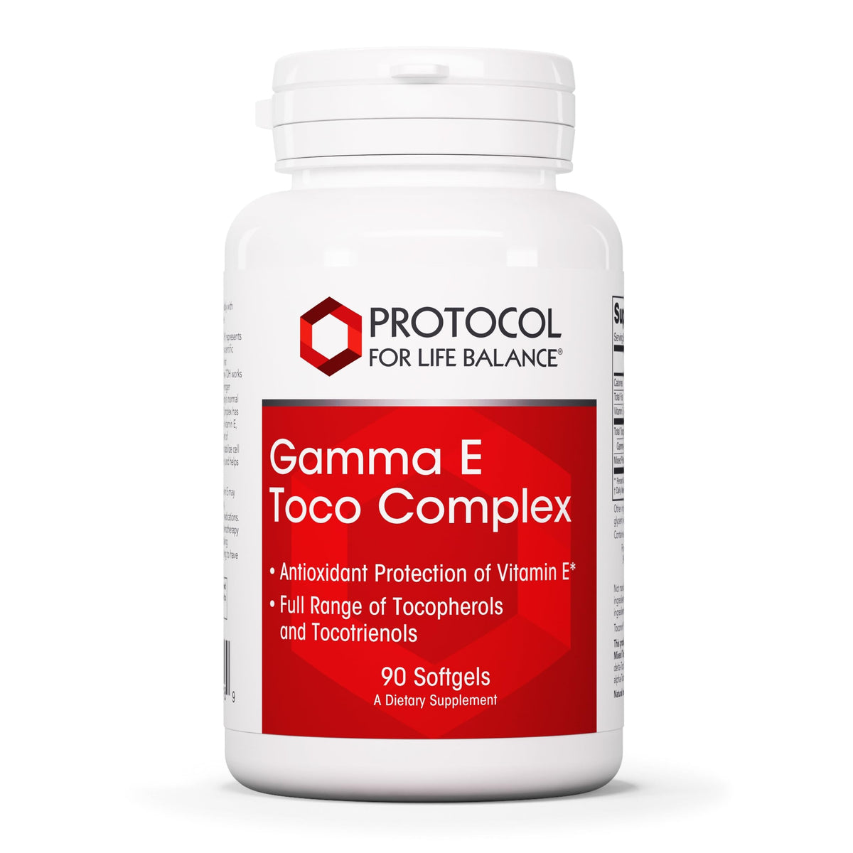 Bottle of Protocol for Life Balance Gamma E Toco Complex with 90 softgels