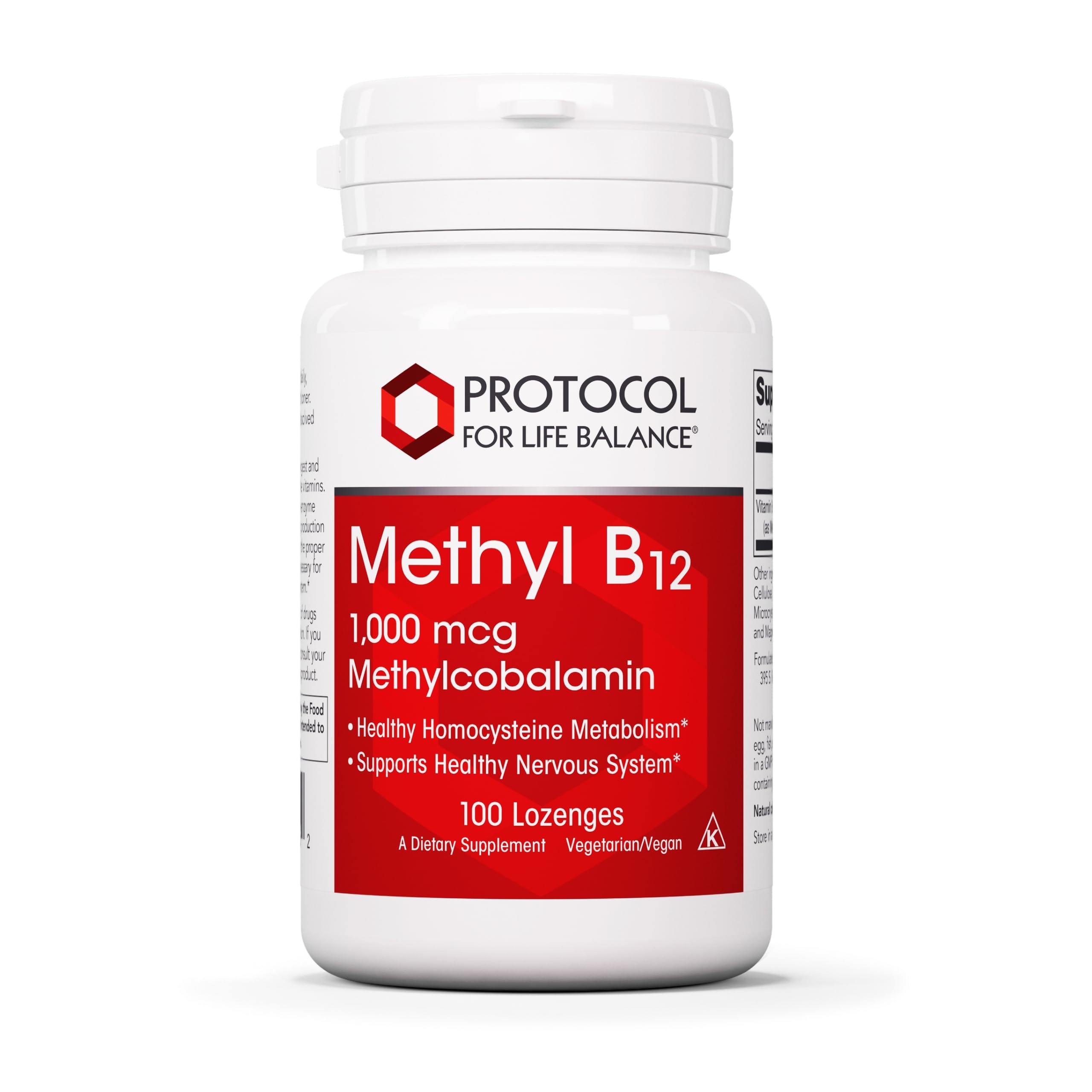 Front view of Protocol for Life Balance Methyl B12 lozenge packaging
